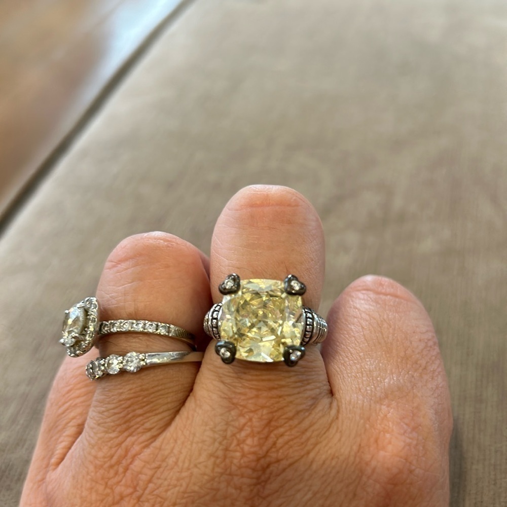 Judith Ripka JR TWO 18K & Sterling Canary Fontaine Ring Size 7 Large Stone
